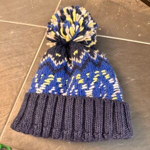 Kids Winter Beanie Hat‎ Pom Pom Blue Yellow Zig Zag Knit "Made for Play" Target